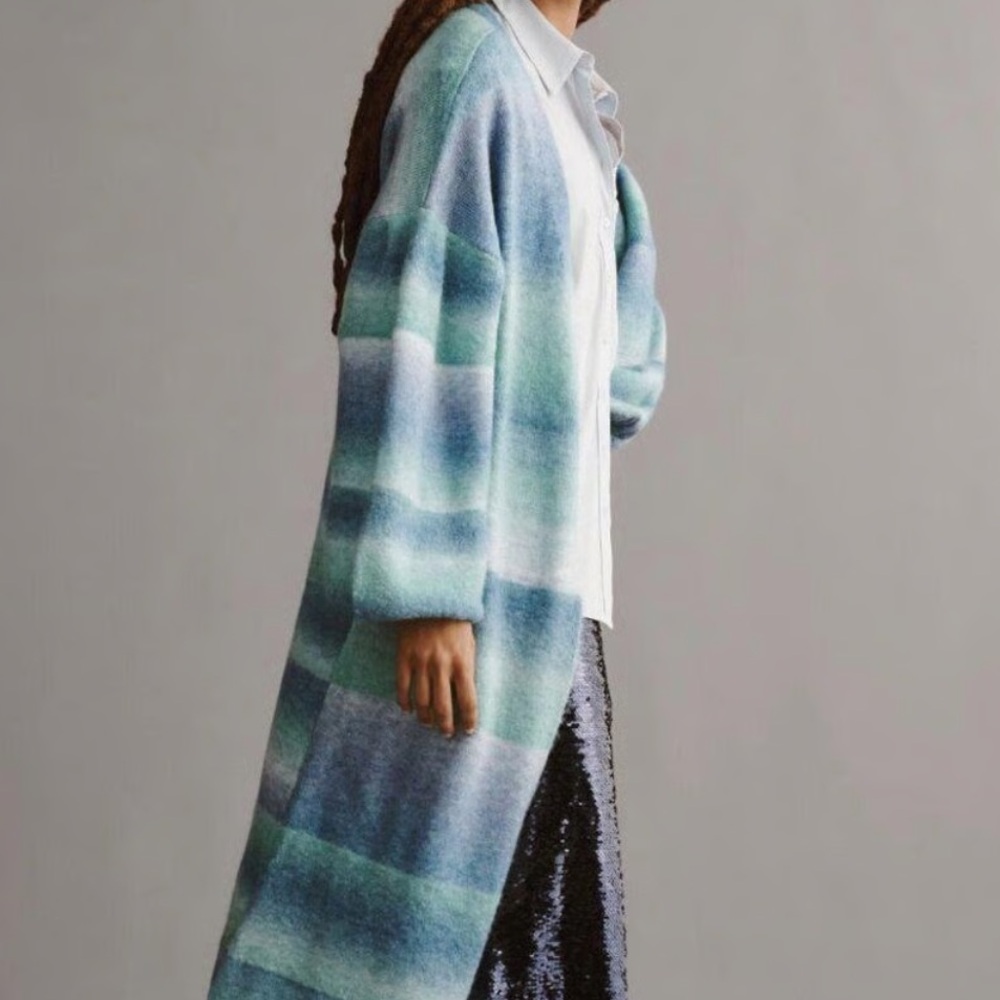 Anthropologie Teal Ombre Long Cardigan